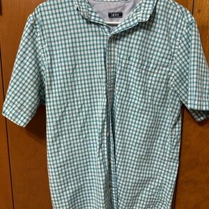 Izod Men's Teal and White Plaid Shirt